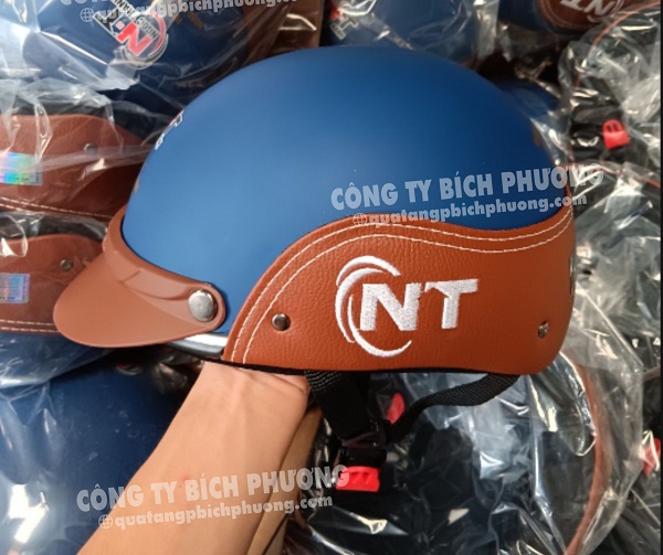 Nón bảo hiểm in logo nửa đầu ốp da