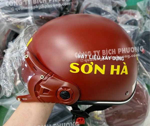 Nón bảo hiểm in logo nửa đầu có kính